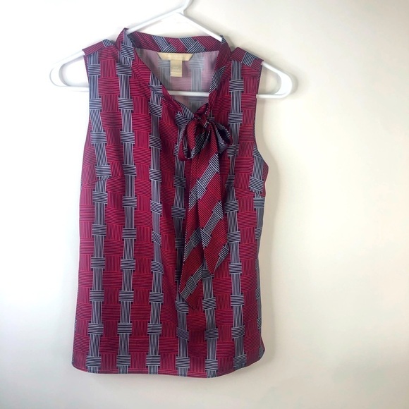 Banana Republic sleeveless blouse red white black asymmetrical print PXS - Picture 2 of 10